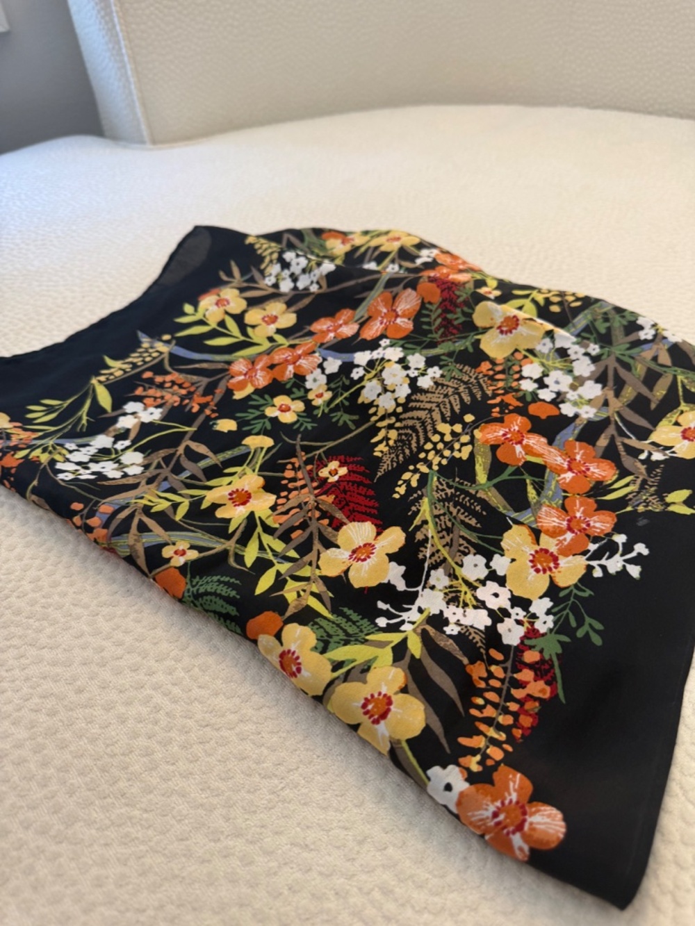J. Jill 100% Silk Black Floral Botanical Oblong Scarf